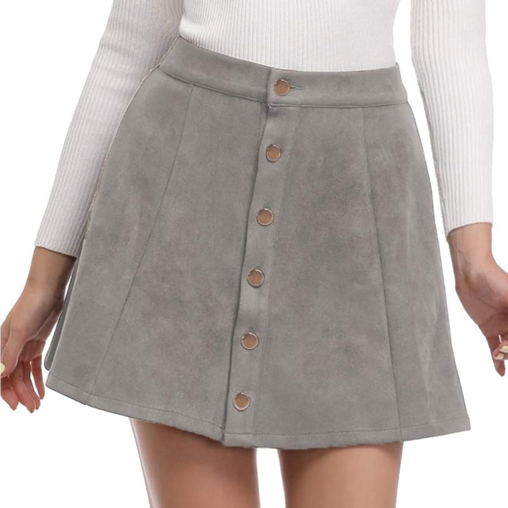 Argstar Women's Faux Suede Button Closure A-Line Mini Short Skirt